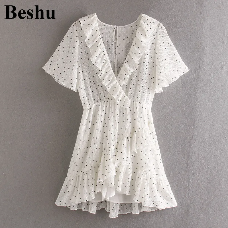 

za 2020 fashion jumpsuit women cross V-neck cascading ruffles dot irregular hem jumpsuit female elastic high waist elegant mujer