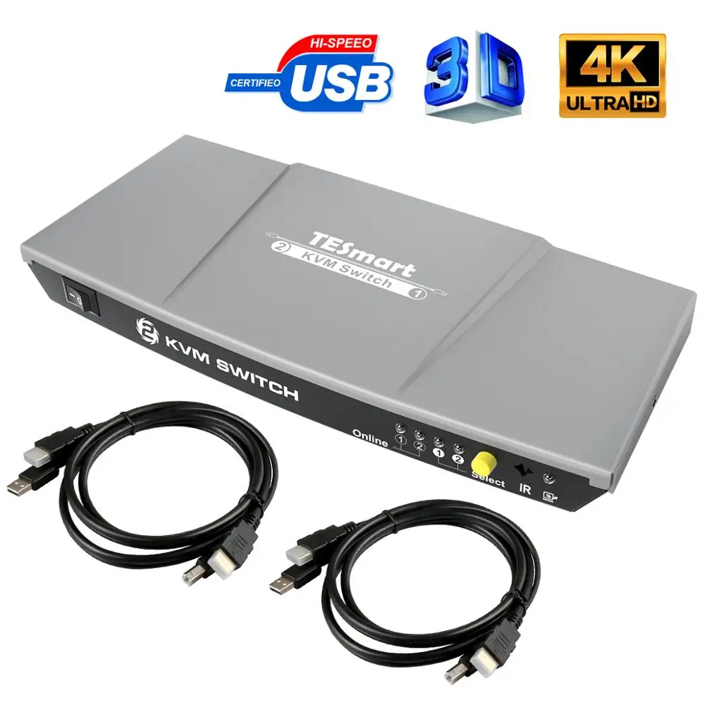 High Quality 2 Port USB KVM HDMI Switch with Extra USB 2.0 Port Support 4K*2K (3840x2160)