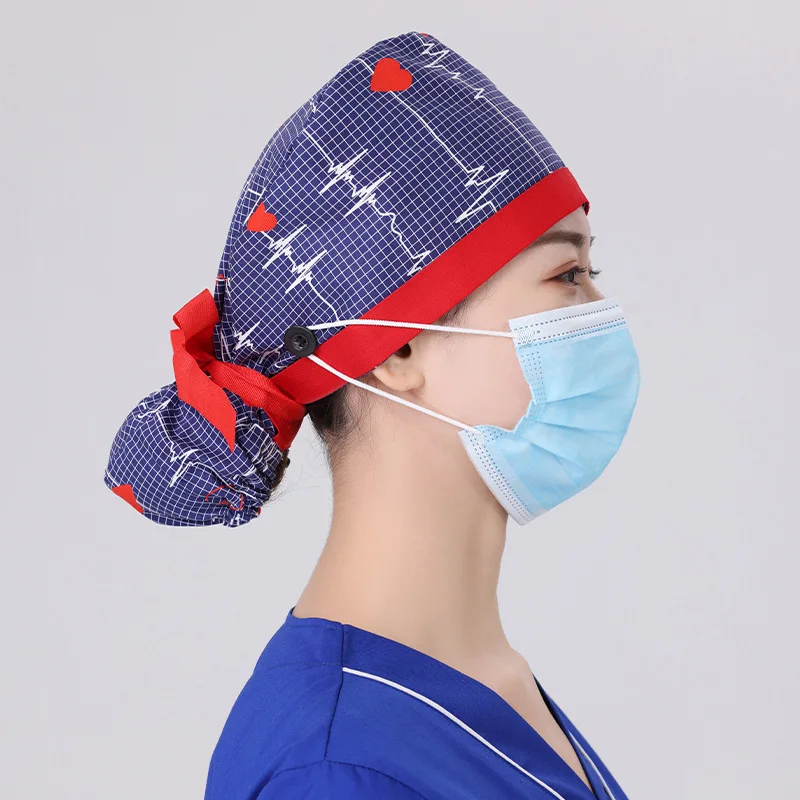 

2021 New Tooth Print Cotton Dustproof Hat Unisex Bow-knot Scrub Hat Dentist Working Caps Surgical Cap Nurse Hat Gorro quirrgico