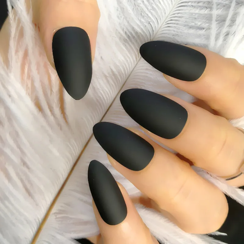 Wholesale Coffin 21 Colors Stiletto Matte Fake Nail Dark blue Frosted Artificial Eraser Touch 24pcs/set | Красота и здоровье
