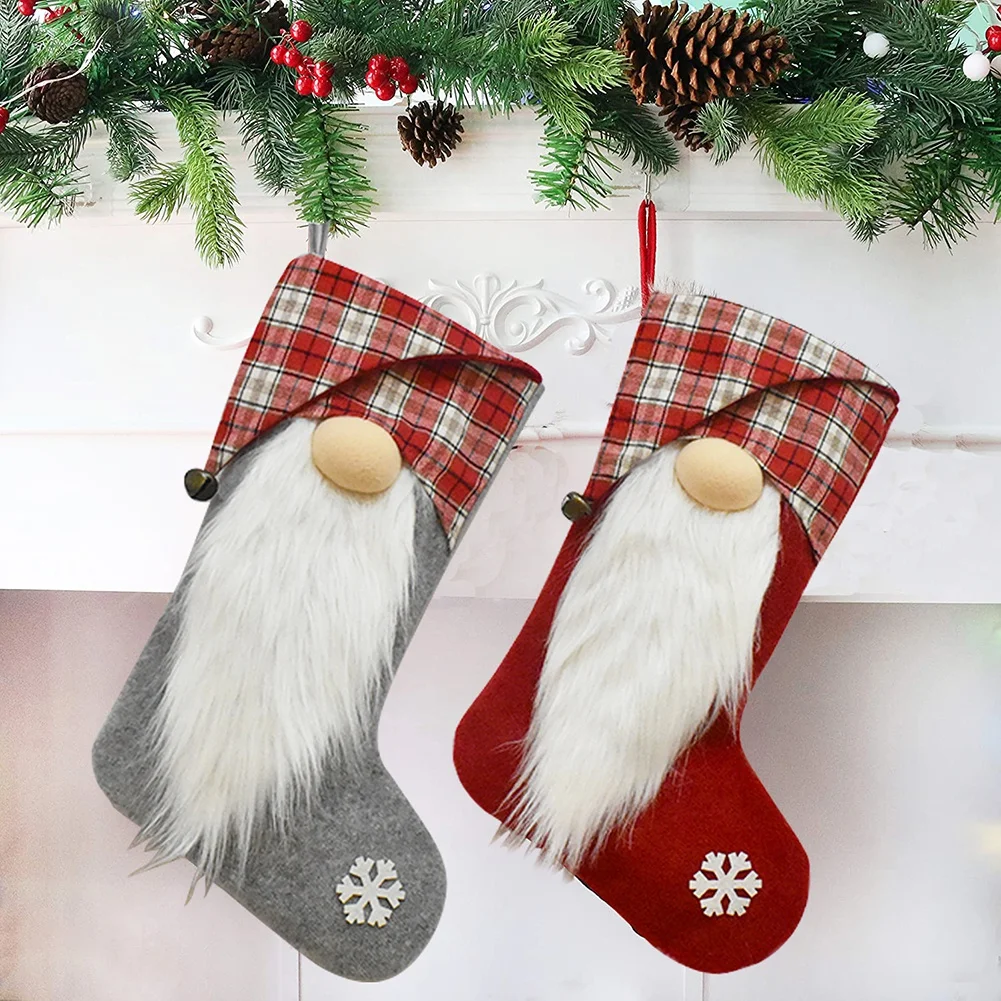 

2021Christmas Stockings Xmas Tree Fireplace Drop Ornament Candy Bag Gift Holders Decorative Socks Hanging Decoration