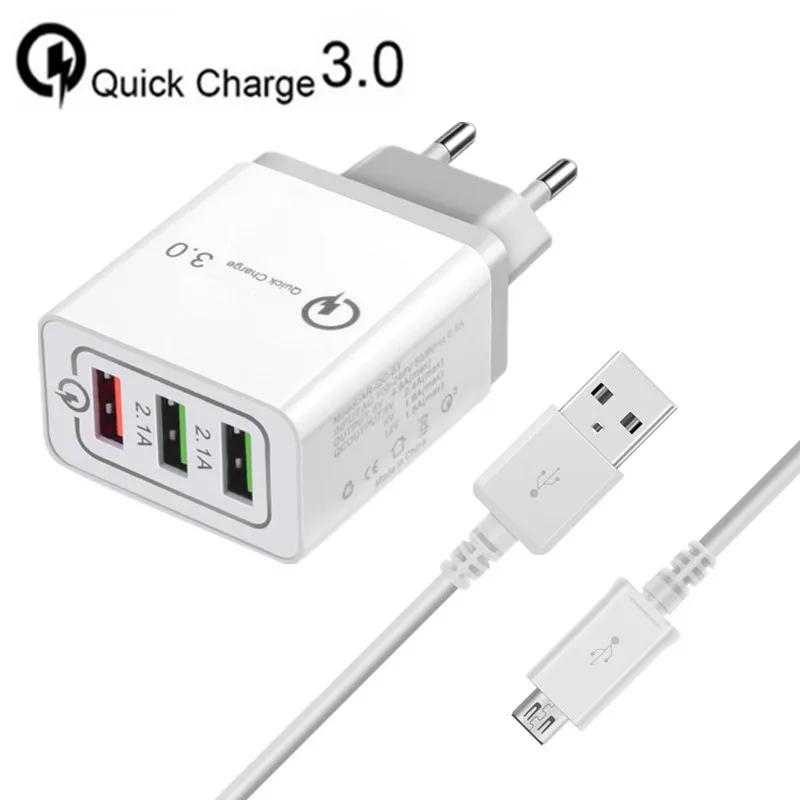 18 Вт EU Быстрая зарядка QC 3 0 USB зарядное устройство для телефона и 1 м микро кабель