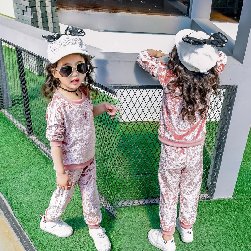 Однотонный спортивный костюм комплекты одежды для маленьких девочек комплект с