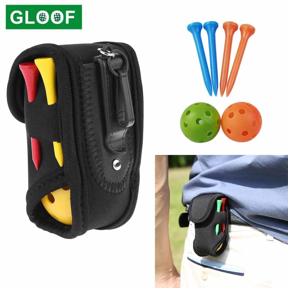 Golf Ball Waist Bag with 2 Balls and 4 Tees Set , Portable Golf Ball Storage Bag Holder Golfer Mini Waist Pouch Pack