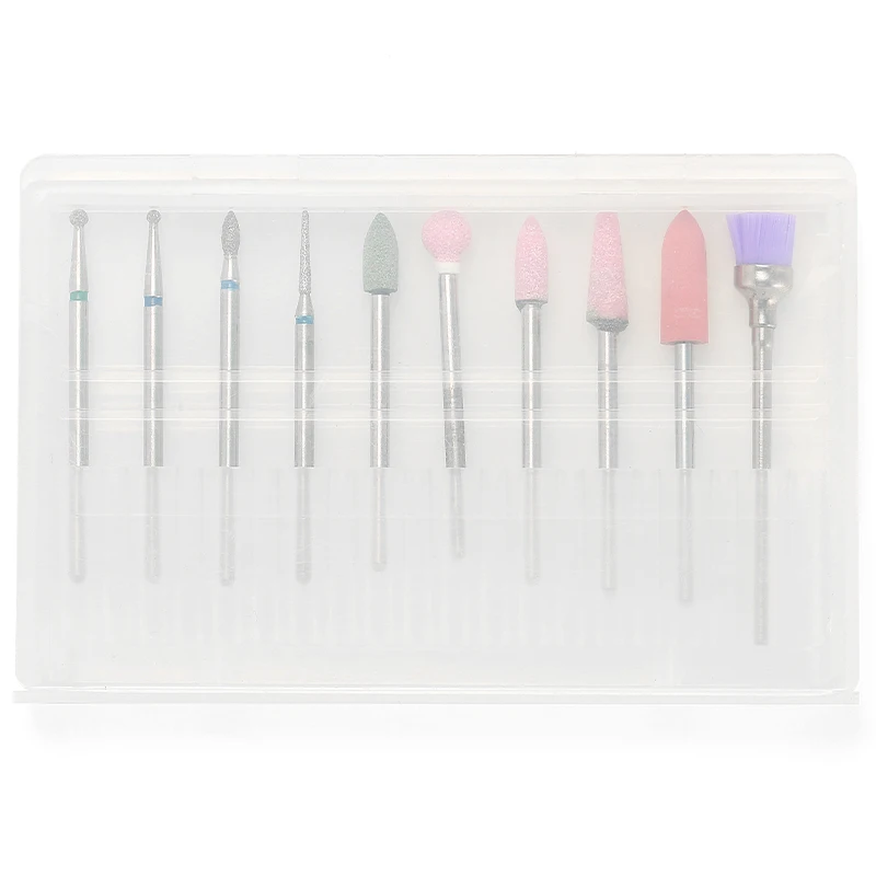 Набор фрез для маникюра и кутикулы комплект из 10 насадок электрической машинки