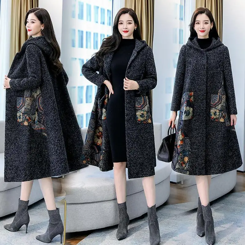 

Осенне-зимнее женское Шерстяное Пальто, новая модная верхняя одежда средней длины, Женская шерстяная куртка размером 4XL, женские однобортны...