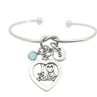 i love ballet heart creative initial letter monogram birthstone adjustable bracelet fashion jewelry women gift pendant