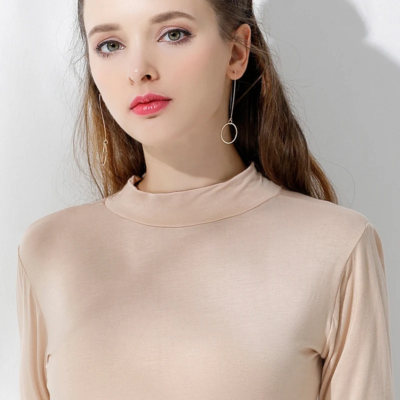 

Spring 2019 Women Modal Tops Long Sleeve Turtleneck classic style T-shirts Plus Size Slimming Cotton Tee Shirt white Female