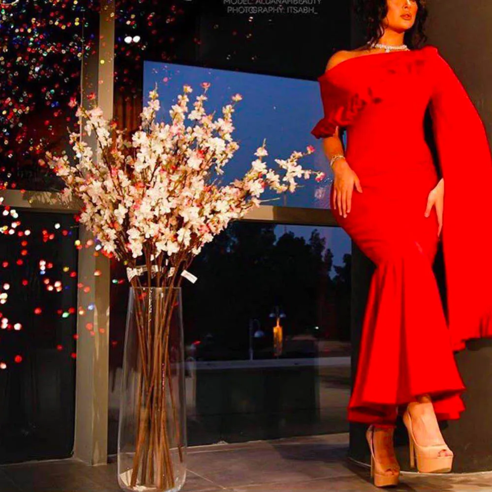 

red prom dresses 2020 one shoulder pleats long sleeve sheath evening dresses mermaid party dresses