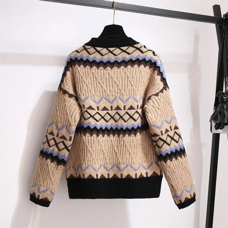 

2021 Autumn Women Korean Style 2 Piece Sets Female Leisure Retro Knitting Sweater and High Waist Loose Jeans Pants Outfits Q678