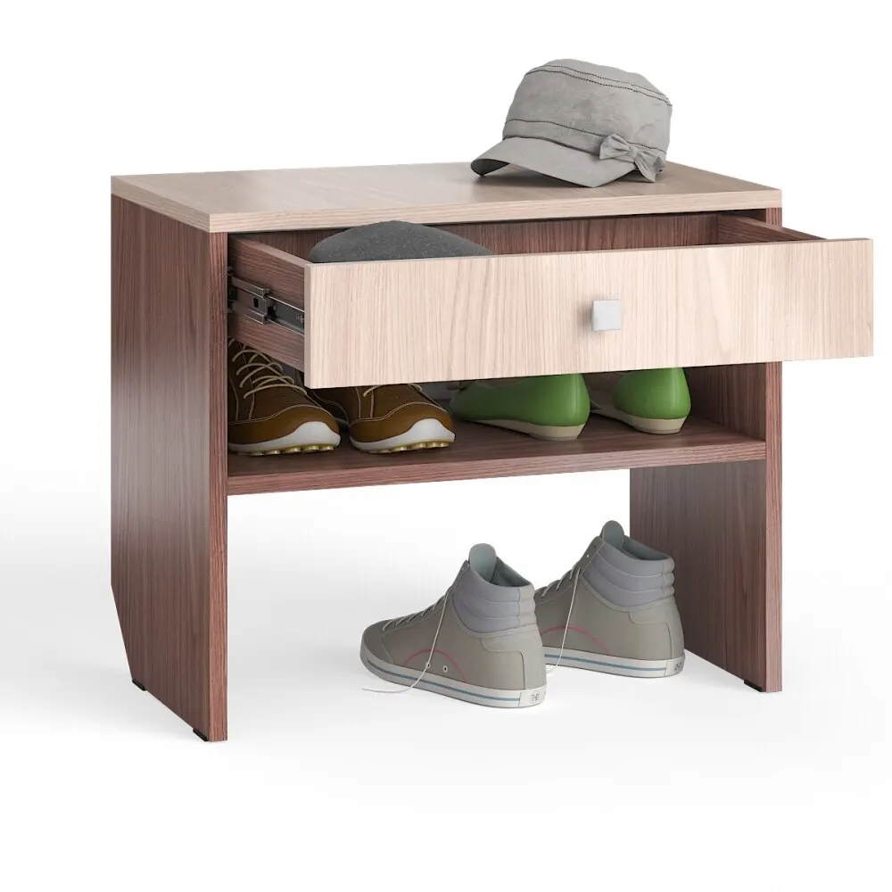 Тумба для обуви цвет ясень шимо светлый/ясень темный обувница с выдвижным ящиком