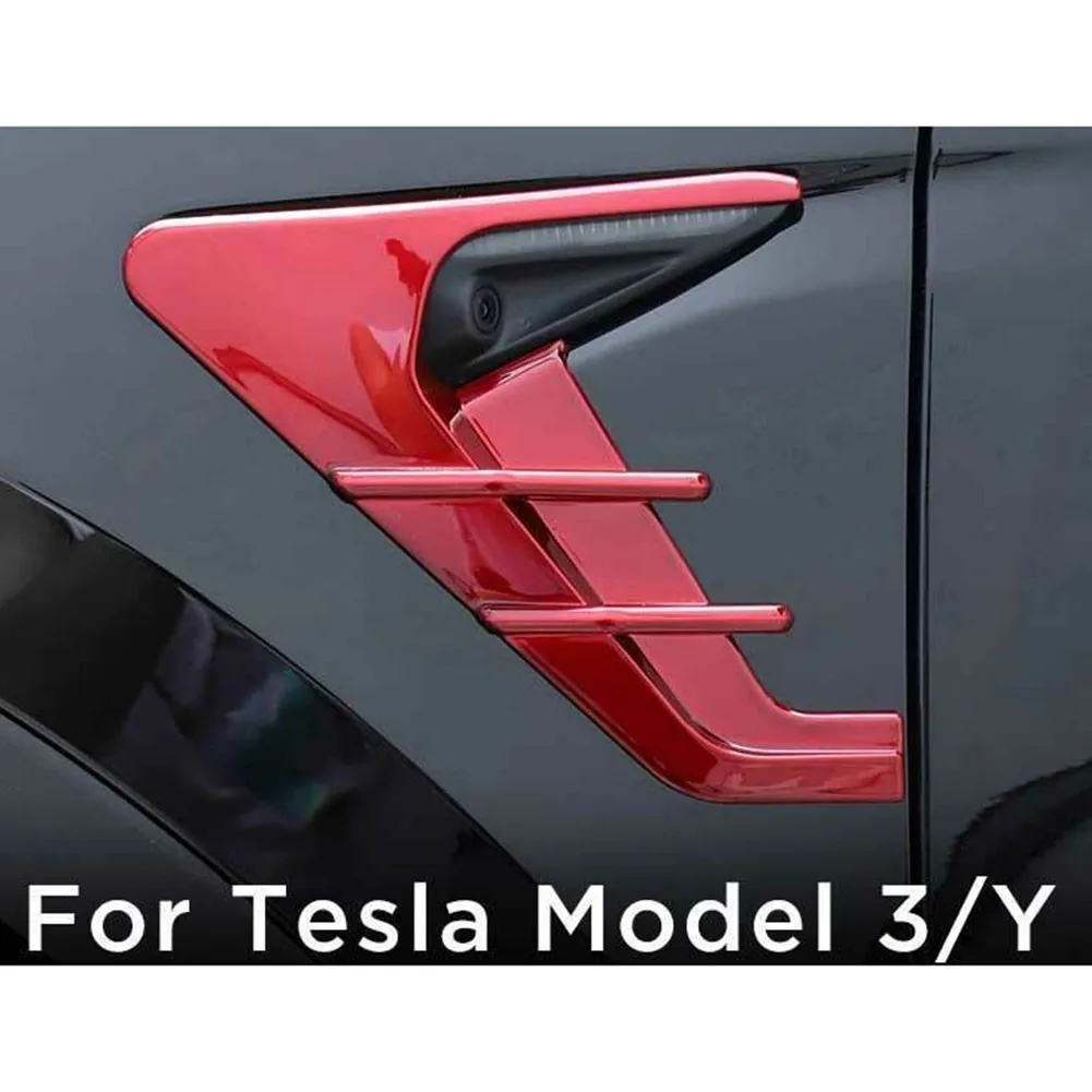 

Painted Red Side Fender Camera Cover Trim 2pcs Fit For Tesla Model 3 Y 2020-2021 Auto Parts Exterior Anti-collision Strip