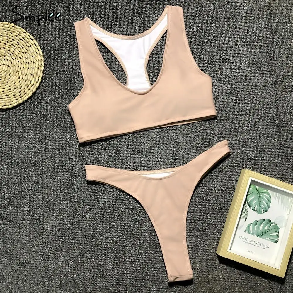 Женский купальник Simplee с высоким вырезом спортивный купальный костюм-бикини