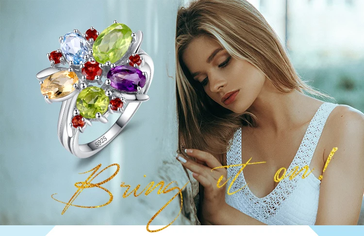 Jewelrypalace Цветок многоцветный 3.1ct Природный аметист гранат перидот цитрин голубой топаз коктейльное кольцо 925 серебряное кольцо