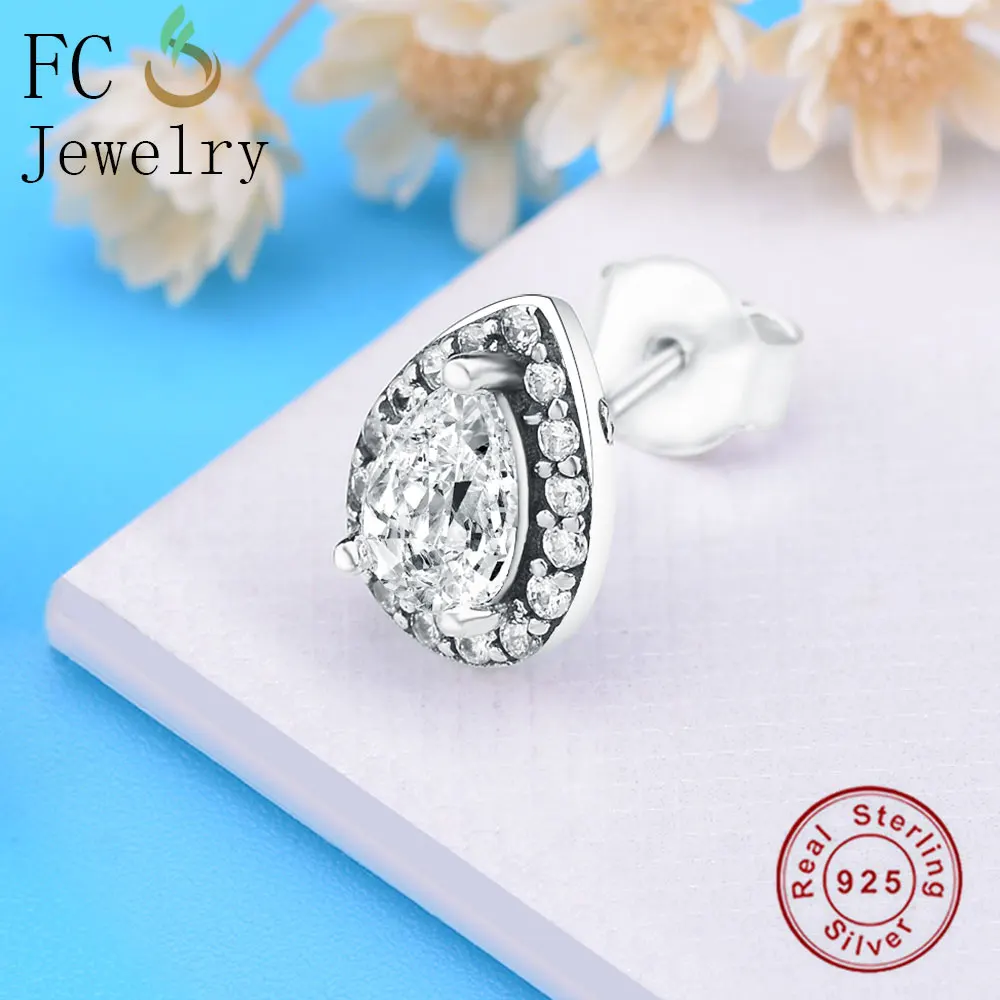 Женские серьги-гвоздики из серебра 925 пробы с фианитом | Украшения и аксессуары