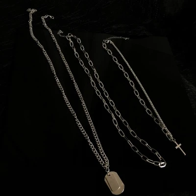 

2021 Fashion Multilayer Hip Hop Long Chain Necklace For Women Men Jewelry Gifts Key Cross Pendant Necklace Accessories