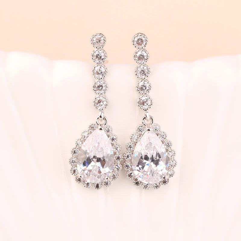 

Copper Water Drop AAA Zircon Earrings For Women 2020 Trend European American S925 Silver Needle Lavish Dinner Eardrop