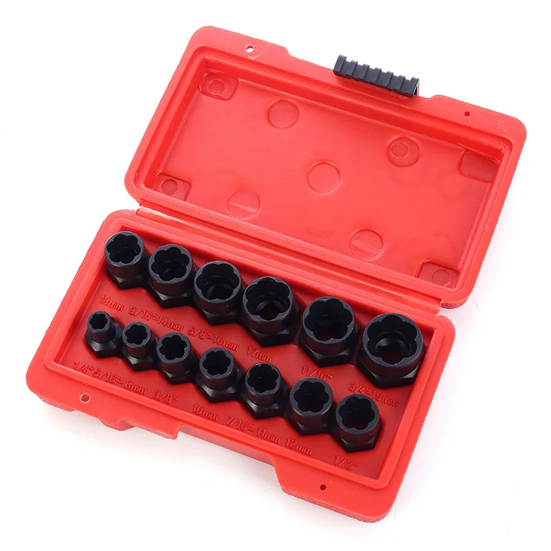 

New High Hardness 13pc Broken Nut Bolt Extractor Removal Socket Set With Ratchet Torque Wrench Garage Tools