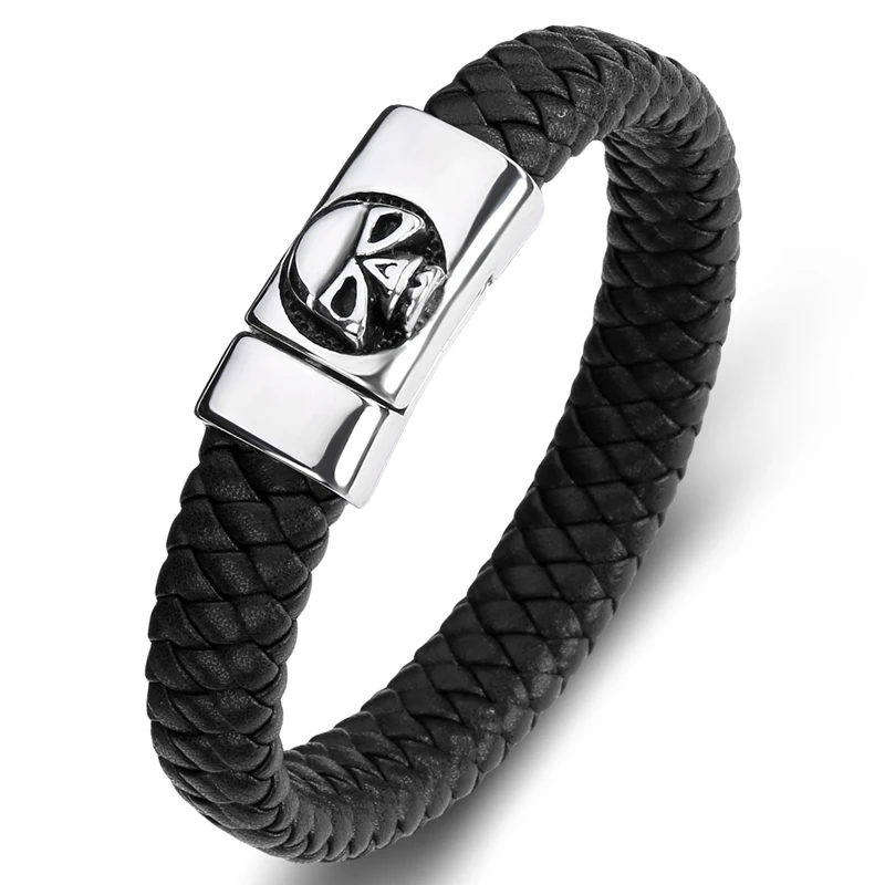 

Multicolor Fashion Braided Leather Bangles Men Vintage Skeleton Jewelry Stainless Steel Skull Bracelet Male Punk Wristband P095