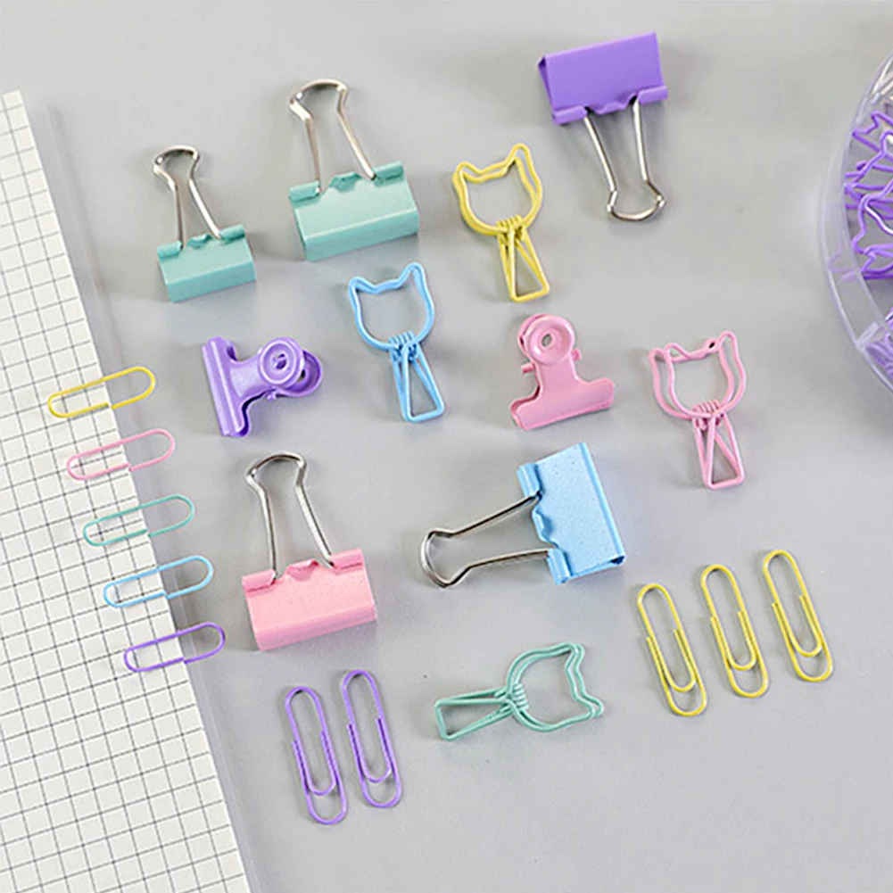 

84Pcs/box 5 colors Multifunction Stationary Paper clips Bulldog Clips Binder Metal Clamps Set Medium Small Office Study Binder
