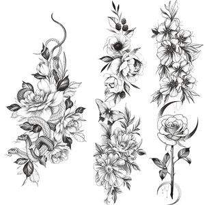 3D змея Цветок временная татуировка для женщин черный пион поддельные татуировки наклейка рисунок ветка лилии водостойкая татуировка для тела руки назад