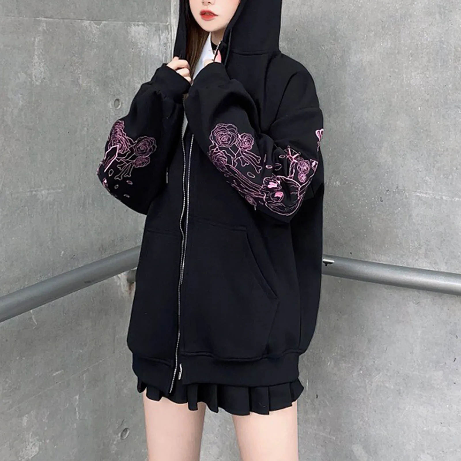 

Embroidery Hoodie Jacket Korean Fashion Women Oversized Hoodie Jacket Woman Jacket Y2k Harajuku Goth Woman Coat Sweatershirt New
