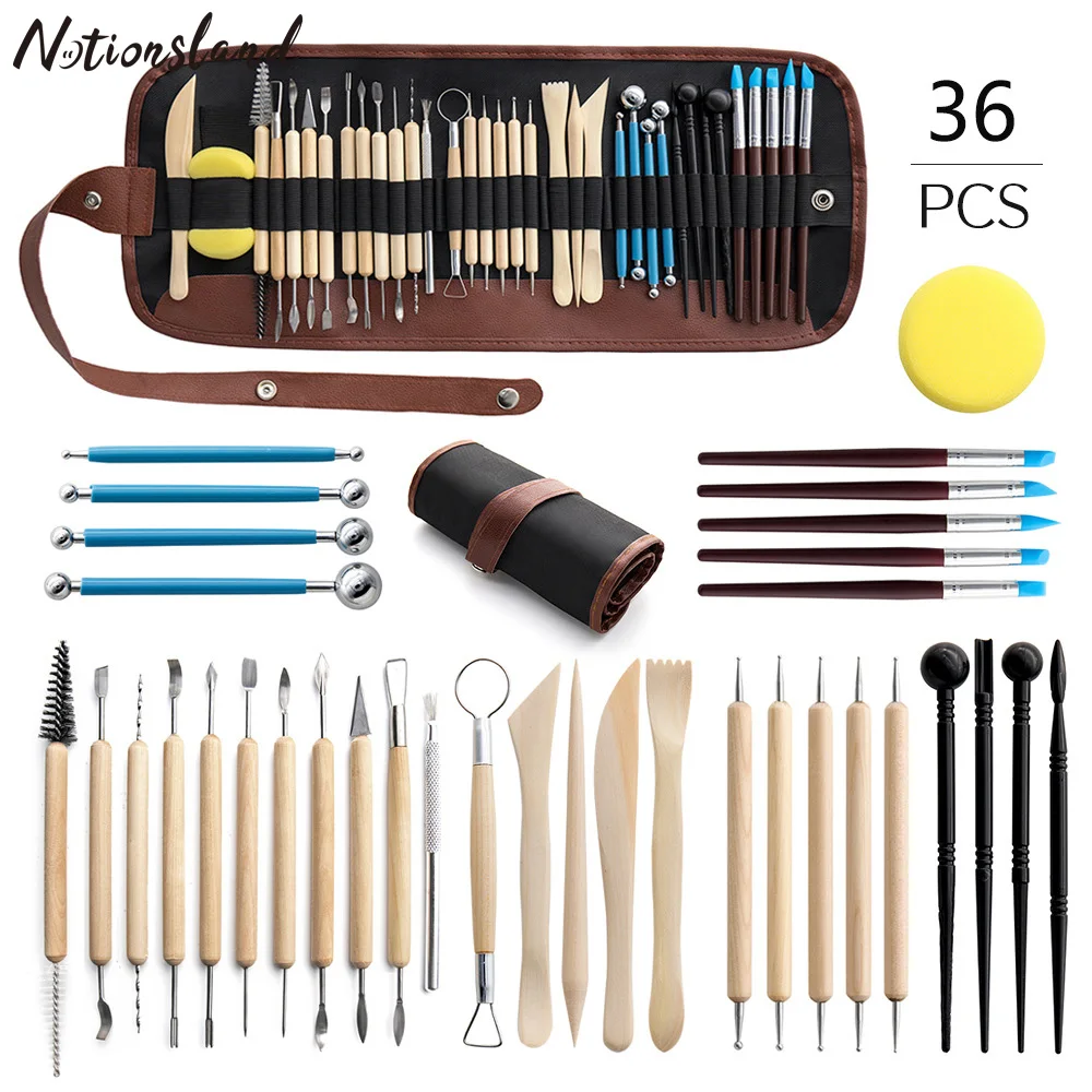 

36Pcs Polymer Clay Tools Clay Sculpting Tools Modeling Clay Ball Stylus Dotting Tool with Storage Bag for Embossing Engraving