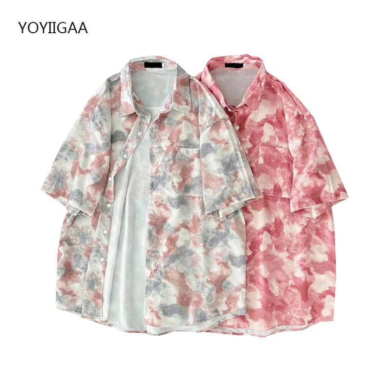 

Tie Dye Women Blouse Shirt Harajuku Fashion Woman Shirts OverSized Tops Casual Short Sleeve Ladies Girls Button Blouses Tops