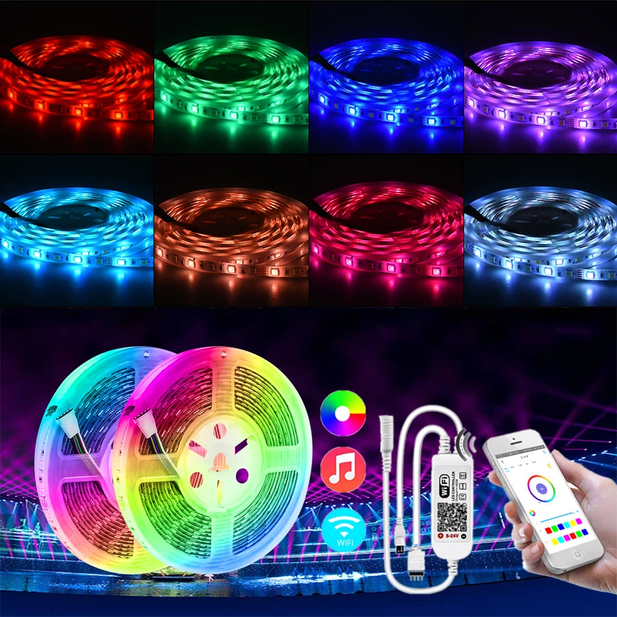 Рождественская гирлянда светодиодная 5050 RGB Водонепроницаемая с Wi Fi праздничное