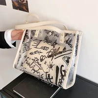 koreanfashion clear beach pvc shoulder bags designer jelly tote bags for women 2021 large weave handbags transparent shopper bag