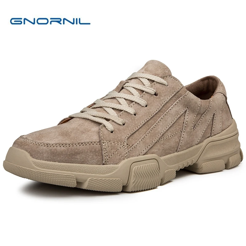GNORNIL 2020 Spring Fashion Men Shoes Lace Up Comfortable Non-Slip Adult Men Casual Leather Shoes Luxury Brand Male Footwear