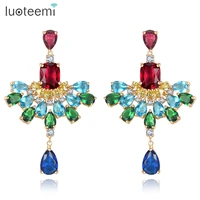 luoteemi brand fashion multi color cubic zirconia long dangle earrings for women bohemia style party drop earring jewellery gift