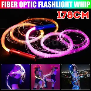 180CM 6ft Battery / USB Rechargeable LED Fiber Optic Dance Whip Light Up Multicolor Flash Lighting G