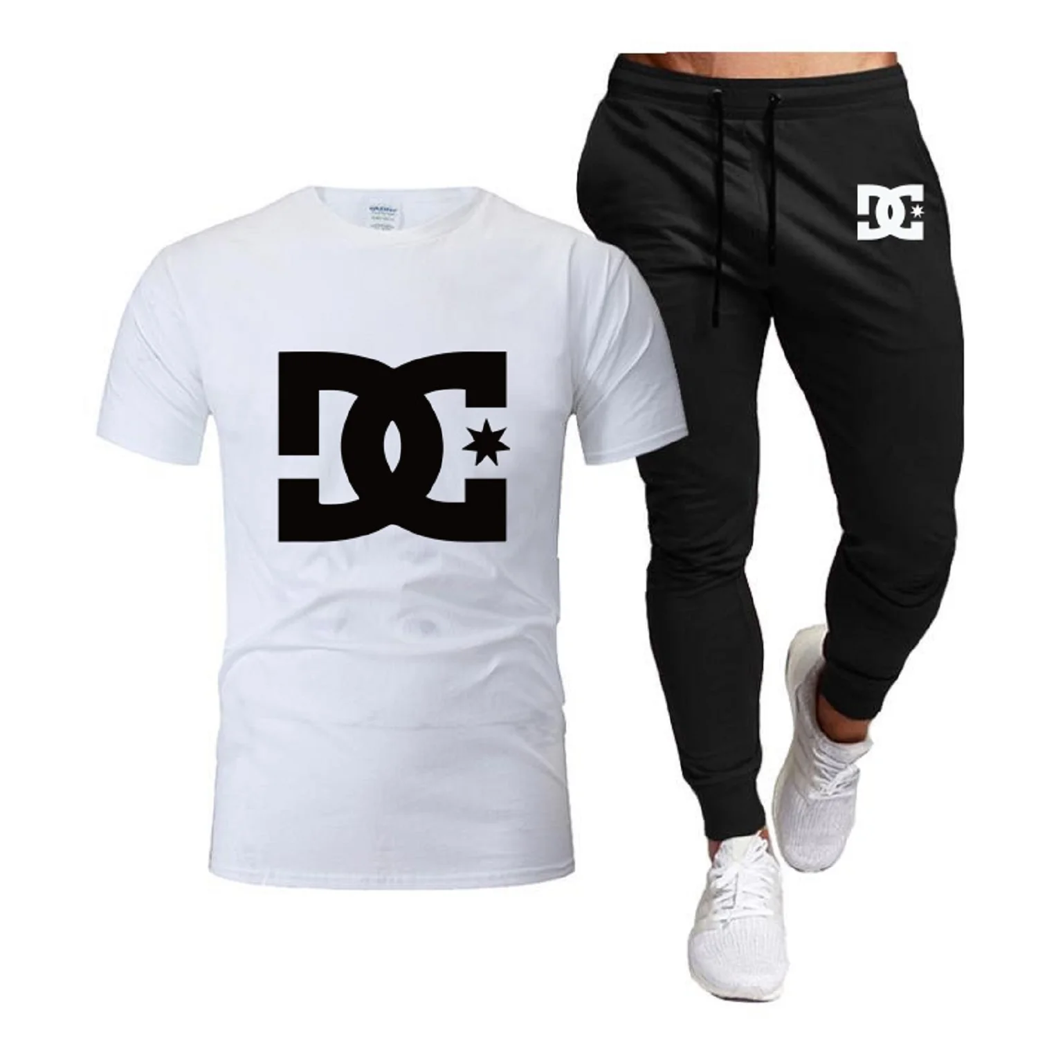 

2021New DC Men's Summer Leisure Sets T-Shirt+Pants Two Pieces Casual Tracksuit Male Sportswear Gym Brand Clothing Sweat Suit