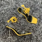 Женские сандалии-гладиаторы из ПВХ, на высоком каблуке, с открытым носком, на шнуровке, летние пикантные туфли-лодочки с ремешком на щиколотке, 2021