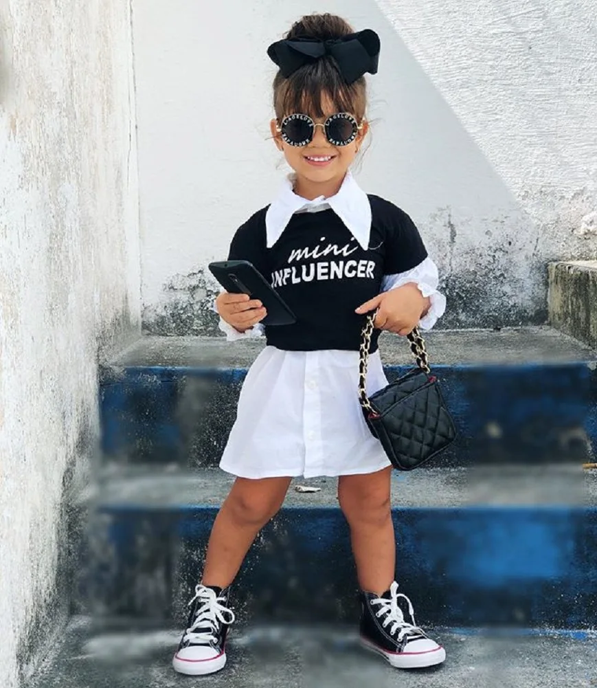 

Emmababy От 1 до 5 лет, осенняя одежда для детей платье для маленьких девочек + футболка, комплекты 2 шт. с буквенным принтом топы с длинными рукава...