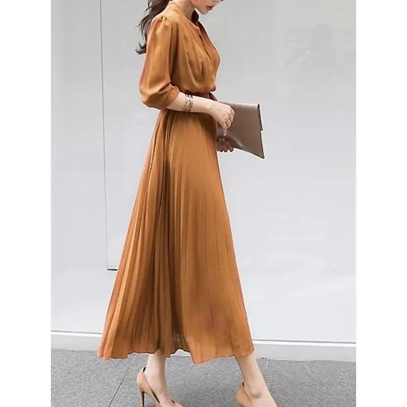 Женское повседневное элегантное офисное платье в Корейском стиле длинное ретро