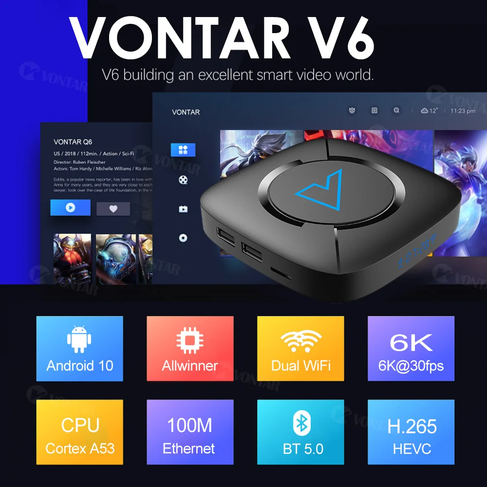VONTAR V6 умная ТВ-приставка с ОЗУ 4 Гб ПЗУ 32 ГБ 64 Android 10 | Электроника