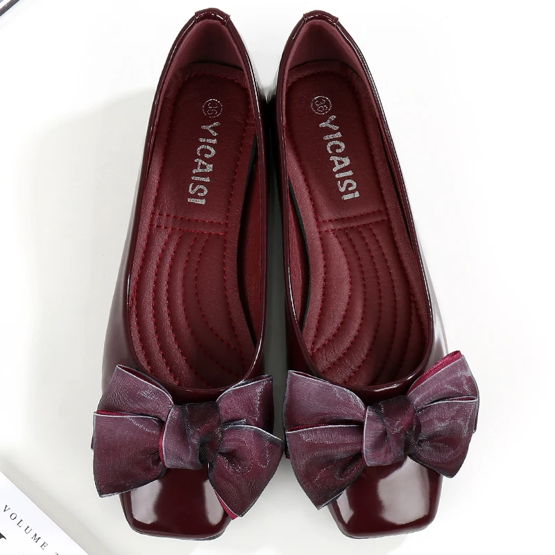 Ballet Flats Shoes Woman Patent Leather Bowknot Sweet Fashion Design Lady Girls Daily Spring Autumn Casual Shoes For Women 2023