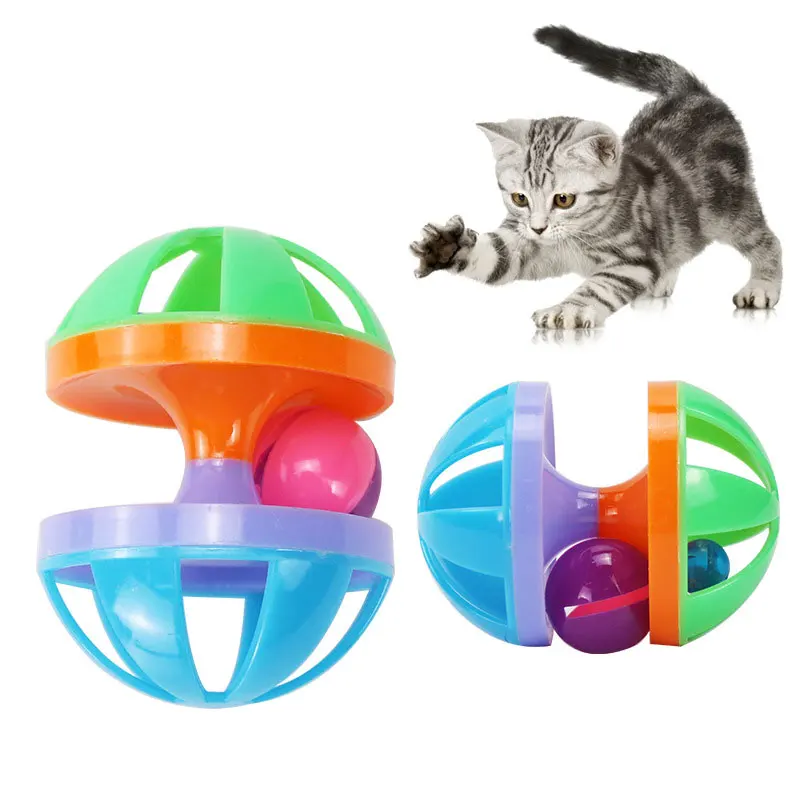 

Pet Cat Toy Fun Kitten Dumbbell Ball Scratch Training Game Interactive With Sound Rattling Environmentally Friendly Plastic