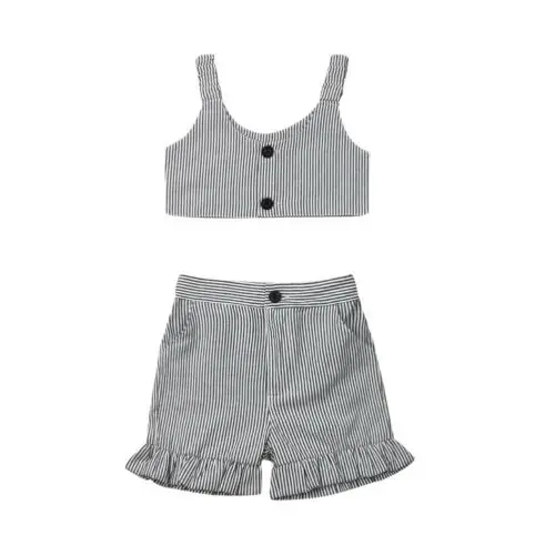 

2019 комплект одежды из 2 предметов для маленьких девочек, укороченный топ на бретелях, футболка, короткие штаны, праздничная одежда