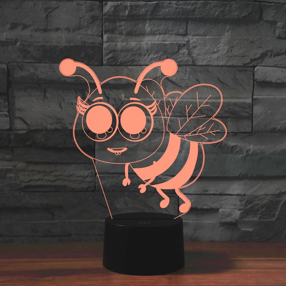 

7 Color Changing Lovely Bee 3D led Lamp Kids Bedroom Decor USB Night Lights Creative Gift for Children