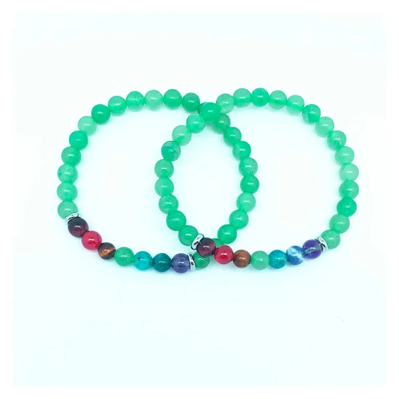 

6mm 8mm Natural Green Aventurine Top Gemstone 7 Chakra Bracelet Yoga Lovers Cure Energy Crystal String Beads Wealth Healthy Gift