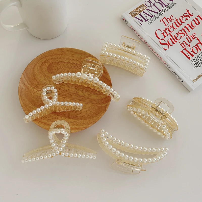 

Fashion Girl Hair Claw Geometric Imitation Pearl Hairpin Crab Retro Heart Shape Crystal Hair Clips Hair Accessories For Women