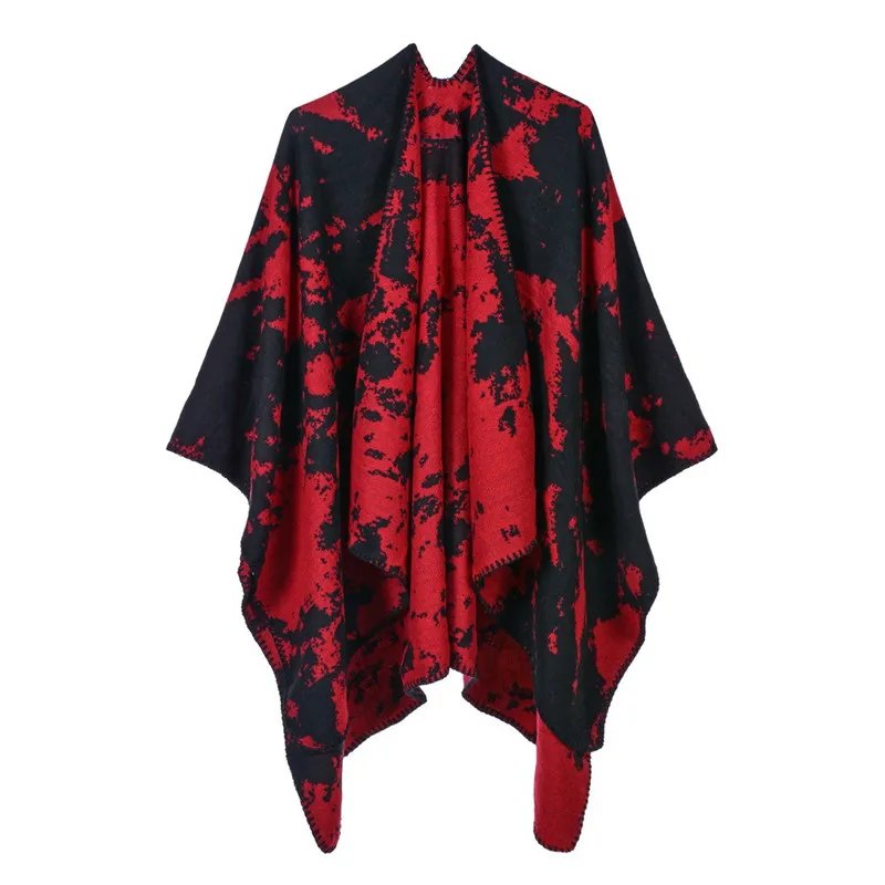 Женское пончо теплое пальто с открытой передней частью шали и накидки