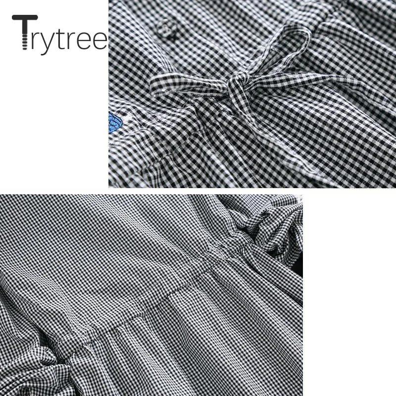Женское Повседневное платье-рубашка Trytree Осеннее клетчатое ТРАПЕЦИЕВИДНОЕ