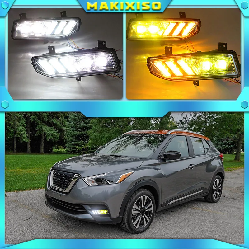 Дневные ходовые огни, 2 светодиодный т., для Nissan Kicks 2019 2020, поворотные желтые сигнальные реле, водонепроницаемые Автомобильные светодиодные дневные ходовые огни 12 В