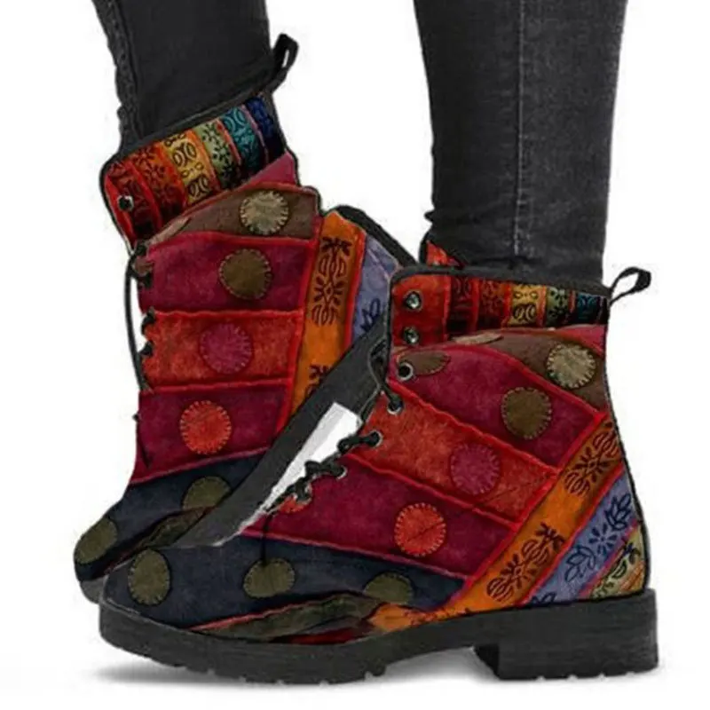 Женские ботильоны с цветочным принтом высокие Нескользящие ботинки в британском