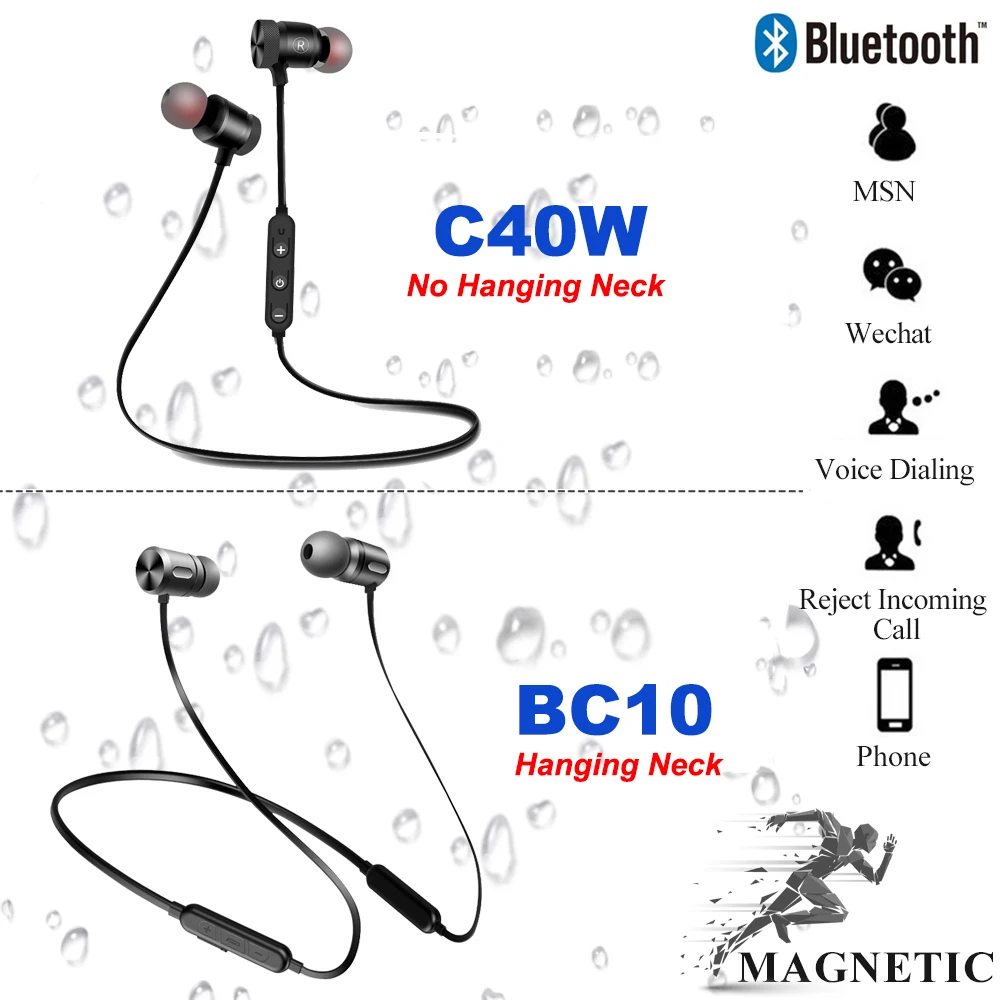 C40W/BC10 Bluetooth наушники Беспроводные Стереогарнитура Спортивные HiFI басы Hands free с