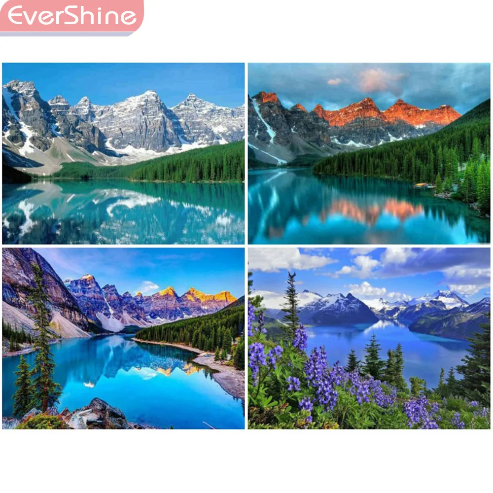 

EverShine Diamond Painting Nature Mountain Diamond Embroidery Landscape Picture Of Rhinestones Lake Mosaic Art 5D Home Decor